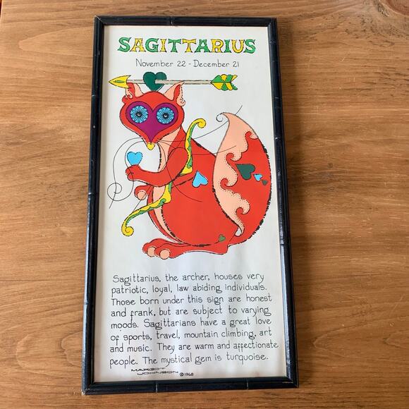 SAGITTARIUS Zodiac Horoscope Print Margot Johnson Modern Pop Art Vtg NY 1968 - Picture 2 of 13
